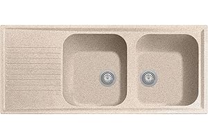 Lavello composito Plados PL1162 due vasche più gocciolatoio + tagliere legno (Avena)