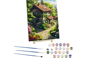 EOBROMD Cabin in The Woods Paint by Numbers for Adults on Framed Canvas, Flowers Paint by Numbers Kits with Wood Easel, Oil Acrylic Craft Art Painting Kits for Home Wall Decor 12x16 in