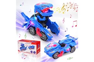 KJIXYUNG Auto trasformante automatica per dinosauri con musica e luce LED - Trasforma auto per ragazzi - Auto giocattolo per dinosauri deformata per bambini dai 3 ai 5 anni - Compleanno