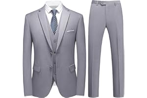 KUDMOL Herren Anzug 3 Stücke Slim Fit Anzug Business Hochzeit Formal Dinner Zwei Knöpfe Smoking Anzug für Männer Klassischer Blazer Weste Hose Set