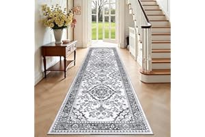 Enyhom Alfombra de Pasillo Larga 60 x 240 cm Gris Vintage Alfombra Cocina Lavable Antideslizante Suave Tapete Corredor Peluda Pelo Corto Alfombra para Cocina, Pasillo, Escaleras, Entrada, Dormitorio