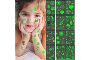 XIONGHONGLONG 12 Blätter Tattoo Kinder,Leuchttattoos Kinder Hautfreundlich,Temporäre Kindertattoos Tattoo Mitgebsel Kindergeburtstag für Mädchen Jungen