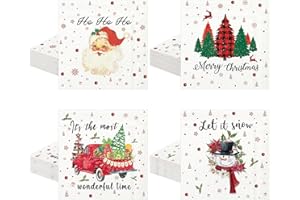 NatNarr 100 tovaglioli natalizi da 5 x 5 pollici tovaglioli di carta colorati albero di Natale Babbo Natale campane per inverno Natale Capodanno