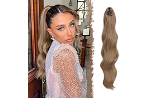 ‎FESHFEN FESHFEN Pferdeschwanz Extensions Klammer, 50 cm Hair Extensions Zopf Lang Pferdeschwanz Haarteil Clip Gewellt Extensions Zopf Pferdeschwanz Haarverlängerung für Frauen Hellbraun & Naturblond