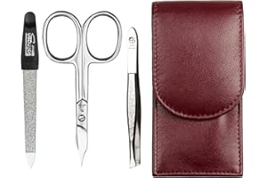 ‎SONNENSCHEIN BY HANS KNIEBES Sonnenschein by Hans Kniebes - Maniküre Set 3 teilig - Nagelschere, Nagelfeile und Pinzette - Taschenmaniküre Nagelpflegeset - Nappa-Lammleder Manicure Etui (Bordeaux)