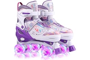 Hikole Pattini a Rotelle Bambina Regolabili Pattini a 4 Ruote in PU Luminose Pattini a Rotelle per Bambini Pattini Rotelle Principianti da Strada