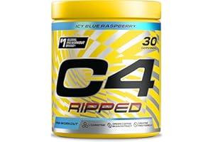 CELLUCOR C4 Ripped Pre Workout Powder ICY Blue Raspberry 30 Servings | Zero Sugar Pre Workout with 150mg Caffeine, 500mg L Carnitine, 1600mg Beta Alanine, 200mg Green Coffee Bean Extract