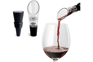 TenTen Labs Aireador de Vino Decantador de Vino y Tapón de Vino COMBO – Pitorro Vertedor de Vino Oxigenador y Sellador de Botellas – Caja de Regalo Incluido (Negro)