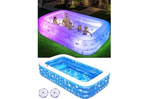 DeeprBling Nadmuchiwany Basen z Oświetleniem i Siedziskiem, 266 x 165 x 64 cm, 1400 L, Niebieski i Biały, dla Dorosłych i Dzieci