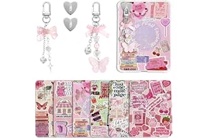 Muorruo 6 st Kindle Paperwhite inlägg, e-läsare tillbehörssats med 2 st mobiltelefonrem för e-läsare, rosa design för bokälskare, klart fodral, gör-det-själv-dekor, alla hjärtans dag present till
