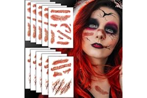 Alintor 10PCS Halloween Tattoos, Fake Blood, Zombie Scars Wounds Temporary Tattoo, Costumes for Women, Men, Kids