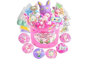 LAWOHO Bunny Clear Slime 300ml, Kit de Slime Rose Transparent pour Filles avec 8 Paquets de Slime Add-Ins, Slime pour Les Enfants avec de l'argile, Anniversaire Halloween Noël Cadeaux de Pâques