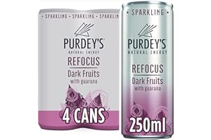 Purdey's Natural Energy Refocus Sparkling Dark Fruits with Guarana Cans 4 x 250ml