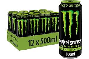 ‎MONSTER Monster Energy Zero Sugar - koffeinhaltiger Energydrink mit klassischem Energy-Geschmack - ohne Zucker und ohne Kalorien - in praktischen Einweg Dosen (12 x 500 ml)