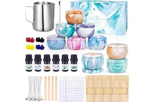 FONTOEN Kit per Candele fai da te, Kit Candele Fai da te per Principianti,480g di Cera Naturale, 9 Barattoli, 6 Fragranze, 8 Pigmenti Colorati, Pentola per Scioglimento - Ideale per Principianti