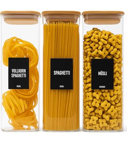 RORA Set van 6 ronde transparante glazen potten met luchtdichte bamboe deksels voor koffie, meel, thee, suiker, snoep, koekjes, specerijen en meer (590 ml