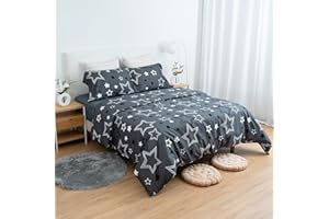 Etrexonline Juego de Funda Nórdica 4 Piezas para Cama 150 - Funda Edredón 240x220 cm, Sábana Bajera 150x200+28 cm, 2 Fundas de Almohadas 50x90 cm - Microfibra Suave y Transpirable - Cielo Estrella