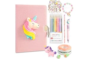homicozy Tagebuch für Mädchen mit Schloss, 64 Stück Glitzer Einhorn Plüsch Notizbuch mit Kopfhörer, 8 Glitzerstifte, Aufkleber, 160 Seiten A5 Geheimes Tagebuch, Schreibwaren Geschenke für 8-12 Kinder