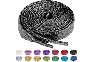 Olukssck 2 Paires Lacets Plats Pailletés Premium, Lacets de Remplacement de 10mm de Qualité Supérieure pour Chaussures de Sport, Chaussures de Ville