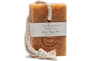 THE CLOVELLY SOAP CO. Clovelly Soap Co Natural Handmade Soap on a rope Bar (Lemon and Poppyseed, 100g) For all skin types.