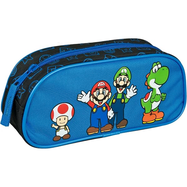 Trousse Adidas Super Mario World - Trousse Double Pour Enfant, Idéale Pour Les Enfants D'âge Scolaire, Confortable Et Polyvalente, Qualité Et Résistance, 21 X 6 X 8 Cm, Couleur Bleu Marine, Bleu