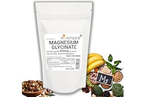 Nutrics® 800mg (per Capsule) Magnesium GLYCINATE 180 V Capsules - Strong One A Day - 100% Pure Highly Absorbable - Free from fillers, Binders & Bulking agens (180)