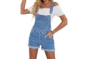 Vetinee Womens Denim Overalls Jean Short Dungarees Roll Up Bib Overalls Shorts