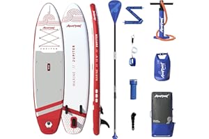AQUAPLANET Inflatable Stand Up Paddle Board Kit - Jupiter, White & Red | 11.6Ft x 32" | Ideal for beginners & expert | Includes Fin, Paddle, Pump, Repair Kit, Backpack, Leash, Dry Bag, Carry Strap