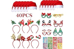 TOSUTO 40 Stück Weihnachts Accessoires,Weihnachts Party Brillen und Weihnachtsmann Mütze Set,Weihnachten Haarschmuck,Weihnachtsassesoires Geeignet für Erwachsene und Weihnachten kinder Weihnachtsfeier