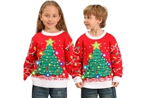 KOURIC Maglione Natalizio Bambino con Luci, Maglioni Natalizi Bambini Divertenti, Girocollo Maglioncino Natalizio Famiglia Led Ugly Christmas Sweater,Brutti Maglioni di Natale per Bimbo/Bimba/Ragazza/Ragazzo