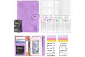 HAKPNEW A6 Budget Binder with Calculator, 30Pcs Leather Money Saving Wallet, 12 Cash Expense Envelopes and Budget Sheets, Savings Binder for Money Organiser Travel Diary Offices Christmas Gifts