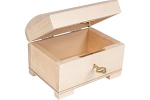 ‎CREATIVE DECO Creative Deco Małe Zamykane Drewniane Pudełko do Dekoracji | 10.6 x 7.5 x 7.5 cm | Szkatułka z Pokrywą i Kluczykiem | Skrzynka do Dekoracji na Drobiazgi, Biżuterie i Cenne Przedmioty