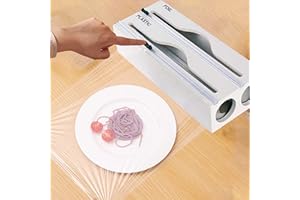 SUQ Folienschneider, Frischhaltefolien-Spender, Wiederverwendbare Folie Kunststoff Wrap Halt, Saugnapf Kunststoff Folienschneider für Frischhaltefolie, Alufolie, Wohnküche (Doppellagig weiß)