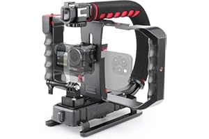 Zeadio Tripel Zubehörschuh Handheld Stabilisator mit Smartphone Video Rig, Video Aktion Handgriff Griff für Allen Kamera, Action-Kamera, DSLR und Smartphones