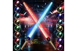 MKAKYES Sabre Laser, 2 Pièces 15 Couleurs Lightsaber avec Effets sonores FX, 2 en 1 Sabre Laser Lumineux, Jouets Sabre Laser pour Enfants, pour Halloween, Cosplay, Fêtes sur Samouraïs