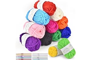 NEW NOAM Crochet Thread Kit, 12-Strand Acrylic Yarn (12 * 10g), with 12 Braided Aluminum Crochet Hooks,2-8mm,Used to Make Blankets, Pet Clothes, Hats, Towels, Gloves