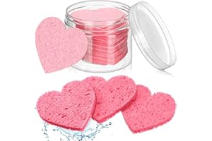 NUENEN 60 Esponjas Faciales con Contenedor, Esponja Facial Comprimida en Forma de Corazón Almohadillas de Esponja Natural para Lavado de Cara Limpieza Exfoliante Eliminación de Maquillaje, Rosa