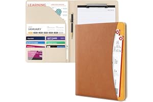 ‎UMRIOX UMRIOX A4 Konferenzmappe mit A4 Notizblock, PU Schreibmappe mit Deckel, Klemmbrettmappe mit A4/ A5 Dokumentenfächern und Stiftehalter, A4 Klemmbrettmappe für das Büro, Konferenzen(Braun)