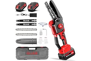 QLUUE Mini akumulatorowa piła łańcuchowa, 8000 mAh, 6 cali, mini piła łańcuchowa z silnikiem 1150 W, blokadą bezpieczeństwa i wieloma akcesoriami, idealna ręczna piła łańcuchowa do prac ogrodowych, gałęzi