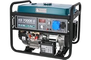 Könner & Söhnen KS 7000E G - Hybrid Benzin-LPG 4-Takt Stromerzeuger,Kupfer Generatoren 5500 Watt,1x16A,1x32A,E-Start, Automatischer Spannungsregler 230V Generator für Haus,Garage oder Werkstatt