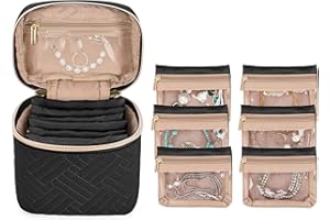 Teamoy Sac à Bijoux de Voyage Organisateur Sac à Bijoux Portable avec 6 Poches zippées Étui de Voyage à Bijoux pour Collier, Bracelet, Boucles d'oreilles, Bagues-Noir