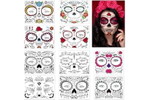 LIVESTN 10 hojas tatuajes temporales de la cara del cráneo - pegatinas de Halloween - Etiquetas engomadas del tatuaje facial para Halloween
