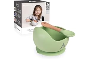 AllStoreItalia® Set pappa svezzamento | Ciotola in Silicone con Ventosa per Neonato e Bambino | Facile da pulire, Aderente, Anti Odore e Senza BPA | Adatta a Lavastoviglie e Microonde | (verde