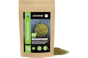 Ekologiska mungbönor, mungbönor från kontrollerad ekologisk odling, glutenfria, laktosfria, laboratorietestade, veganska, 100% naturliga utan tillsatser (1 KG)