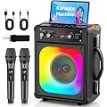 HWWR Karaoke Adulte avec 2 Microphones sans Fil, 60W Puissance | Enceinte Micro Complet Portable avec Lumières de Fête, Haut-Parleur Complet, Système Karaoké Support TWS/AUX/FM/USB/TF Carte