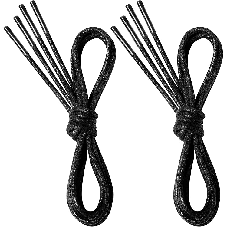 2 Paires De Lacets Cirés Fins Noirs Pour Chaussures Habillées Homme - 90 Cm - Ronde Et élégante