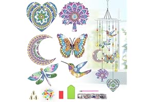 Lxmsja Mandala Diamond Art Painting Wind Chimes for Garden, Diy Hanging Crystal Suncatcher, Diamond Painting Kits for Adults Kids, Mosaic Kits for Adults, Wind Chimes Indoor Outdoor Home Decor