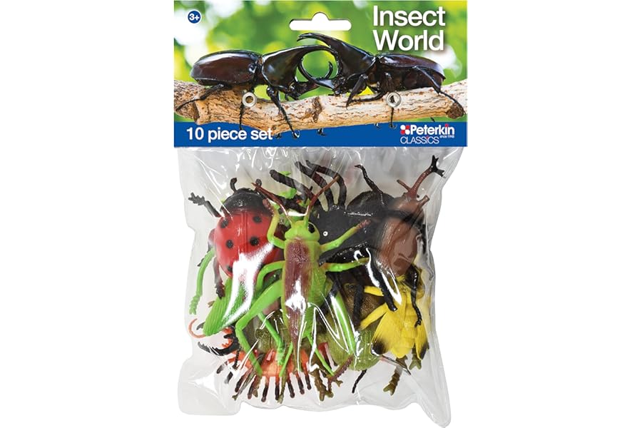 PETERKIN CLASSICS | Insect World 10-Piece Set | 6-12cm Toy Insects | Mantis, Grasshopper, Scorpion, Beetles, Spider, Ladybird, Hornet, Centipede | Roleplay Toys | Ages 3+