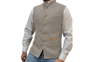 Yiaisafa Jagd Herren Stand-Up Kragen Mock Tweed Westen Retro Herringbone Weste Vintage Hochzeit Gilet Wollen Bräutigam