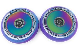 Team Dogz PAIR 100mm Neochrome Rainbow & Gold UFO Hollow Core Scooter Wheels ABEC11 Bearings Also Fits Sacrifice MGP (Rainbow Core Blue/Purple Mix PU, 100mm)